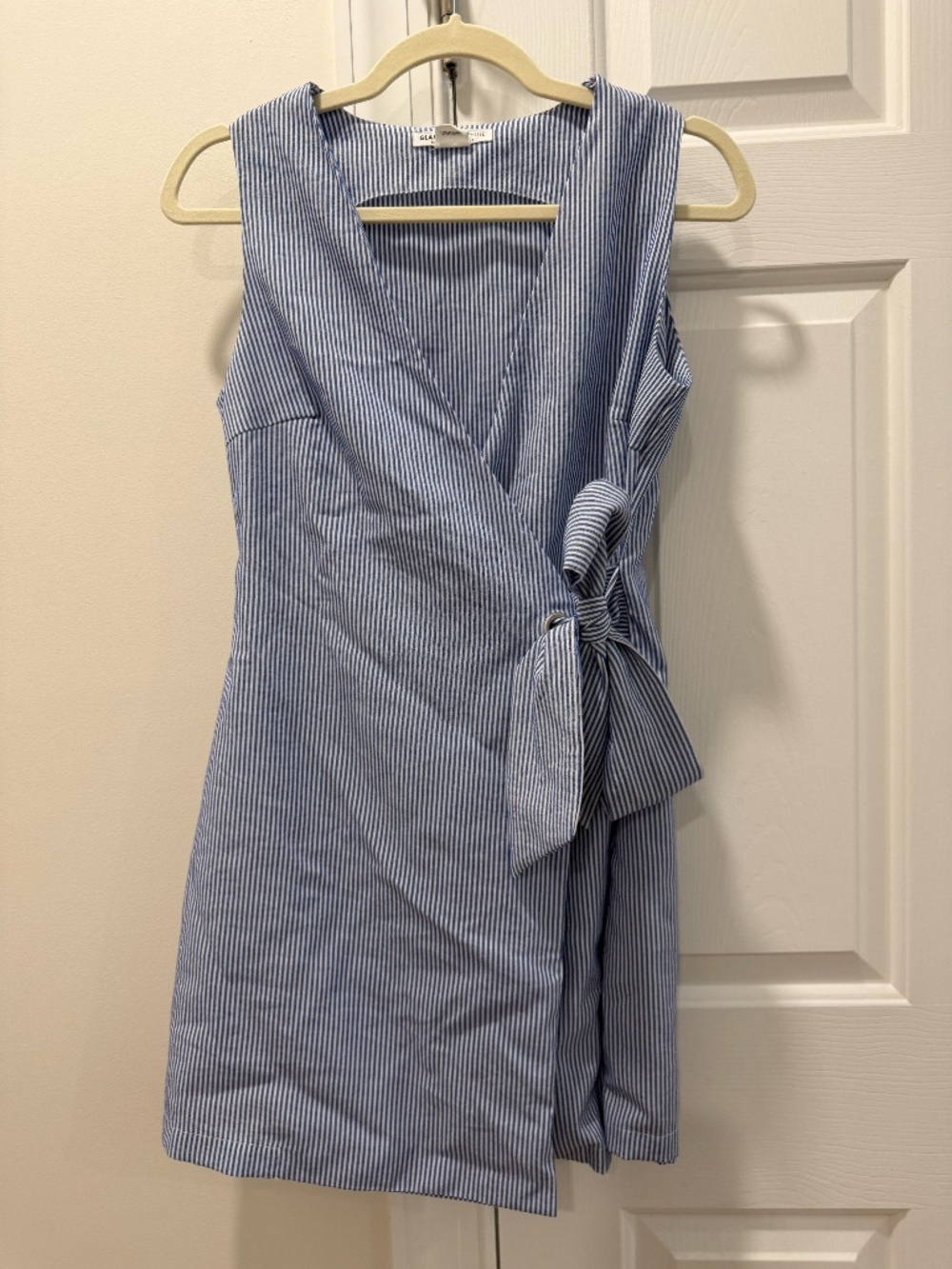 Sleeveless Blue & White Striped Coastal Wrap Dress | 2 Petite